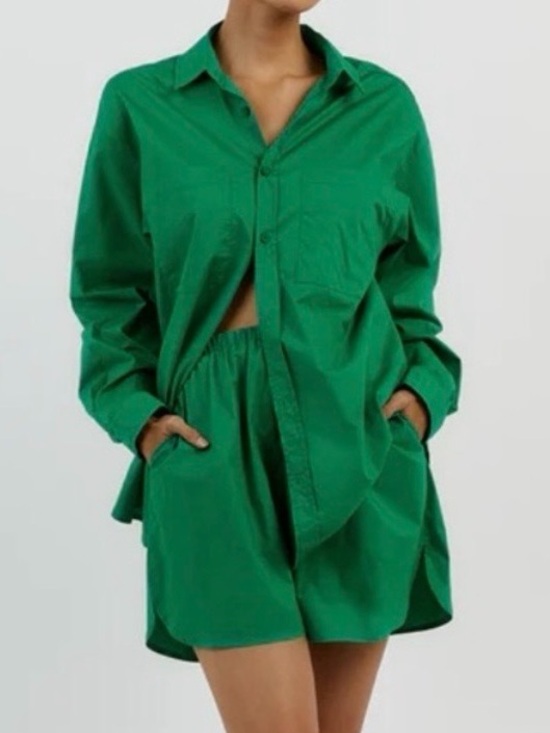 DISSH Pants - DISSH Maxie 2 pc Set Shirt and Shorts Cotton Poplin Green Size XS